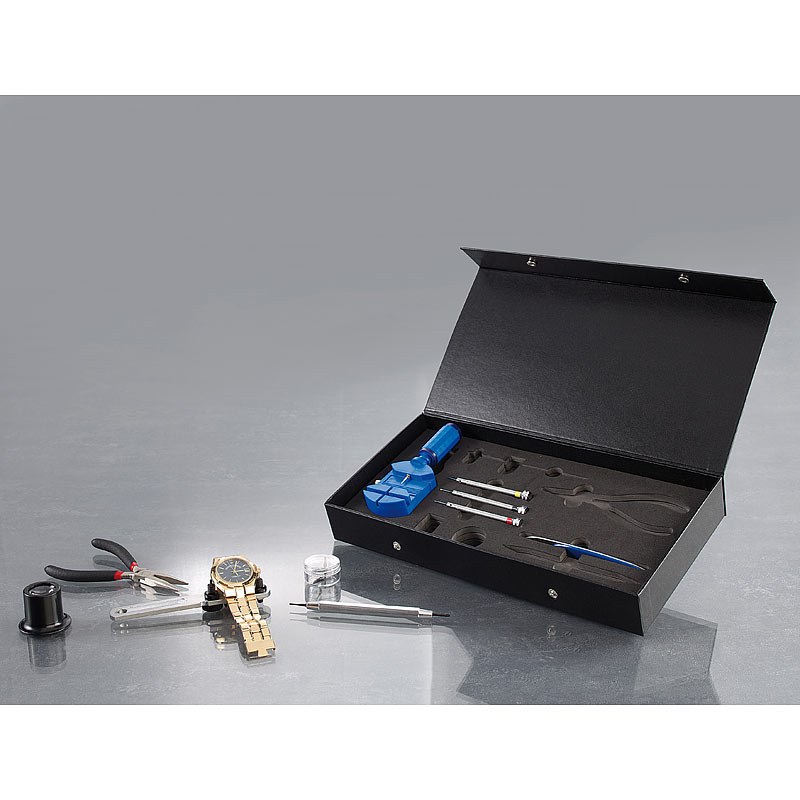 Uhrmacherwerkzeug-Set, 9-teilig, Profi-Qualität, Aufbewahrungsbox