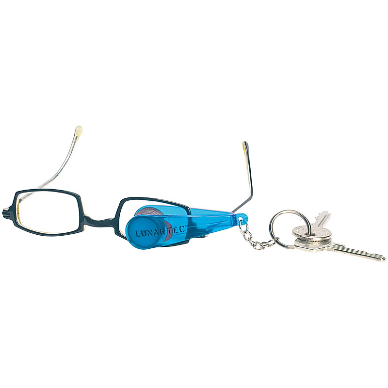 Brillen-Putz-Zange mit Mikrofaser-Tüchern im Schlüsselanhänger-Format