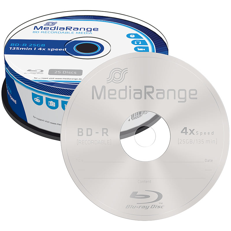 Blu-ray-Rohling BD-R 25GB 4x, 25er-Spindel