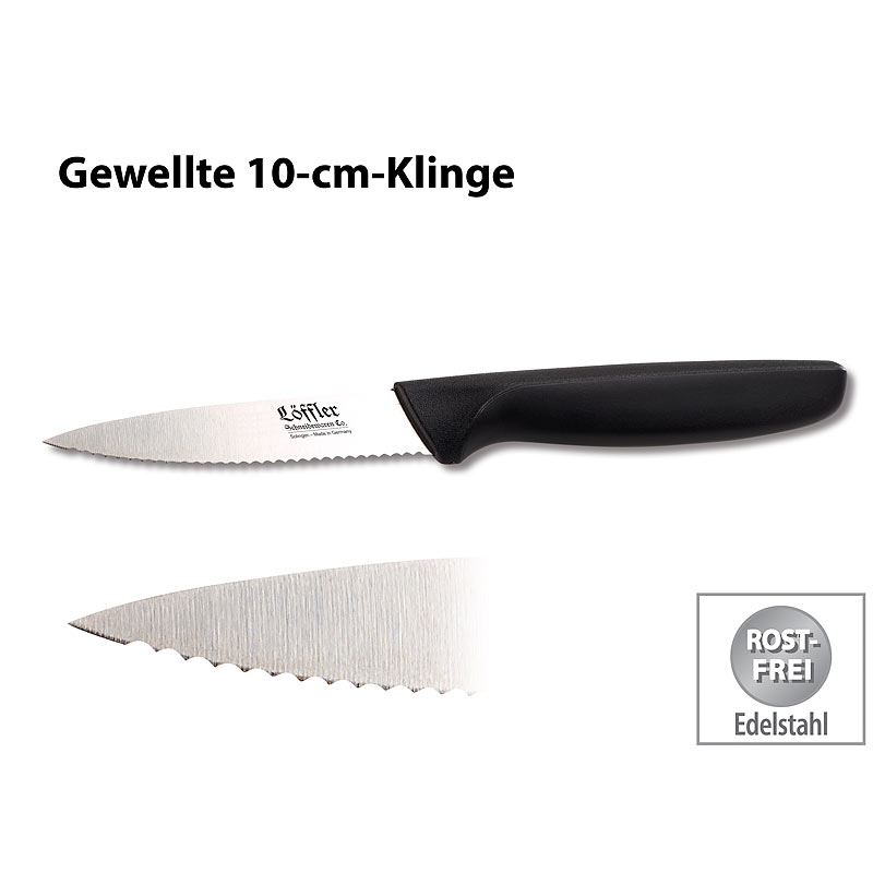 Edelstahl-Gemüse-/Obst-/Schälmesser aus Solingen, 10-cm-Klinge gewellt