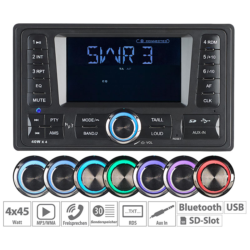 2-DIN-MP3-Autoradio CAS-4380.bt mit RDS, Bluetooth, USB & SD, 4x 45 W
