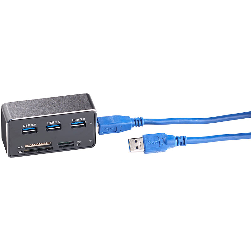 USB-3.0-Hub mit 3 Ports und Multi-Kartenleser für SD, microSD, MS & M2