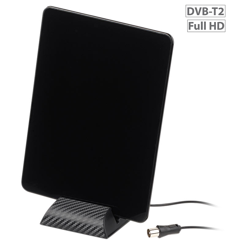 Aktive DVB-T2-Antenne, Full-HD-Empfang (H.265/HEVC), 44 dB, LTE-Filter