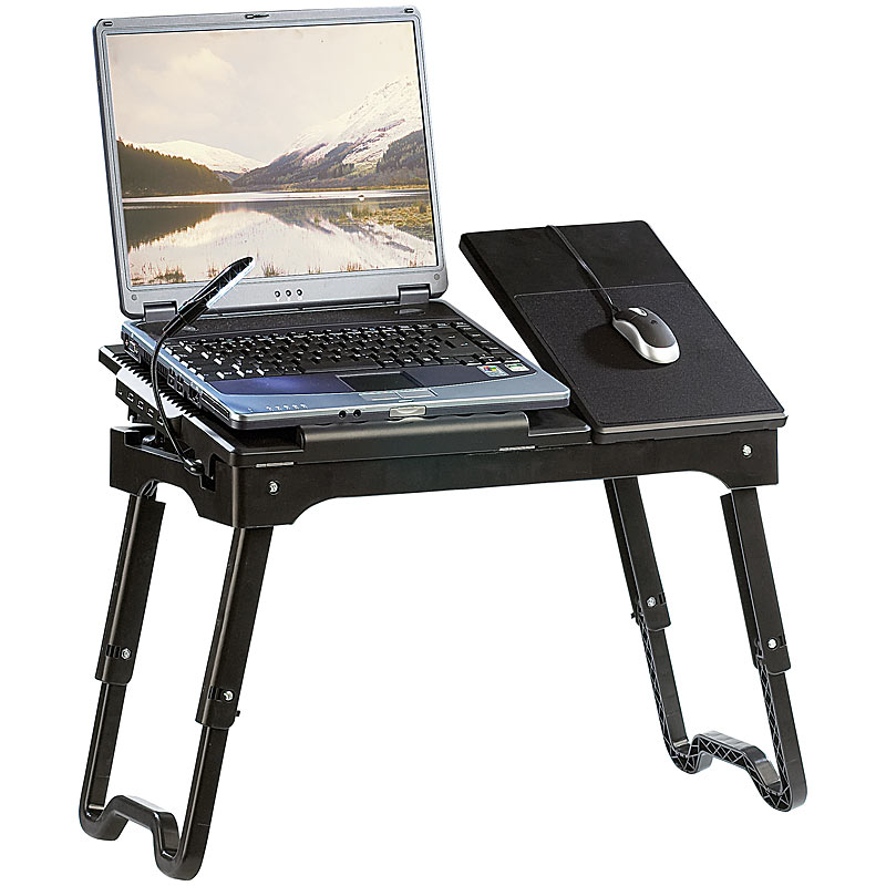 Notebook-Tisch mit Schwanenhals-LED, höhenverstellbar, 4-fach USB-Hub