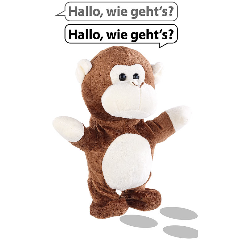 Sprechender Plüsch-Affe mit Mikrofon, spricht nach und läuft, 22 cm