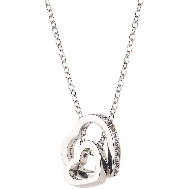 Halskette mit Herz-in-Herz-Anhänger, Schmucksteine aus Zirkonia, 45 cm