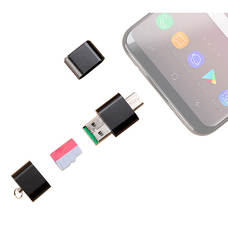 Mini-Cardreader & USB-Stick, für microSD(HC/XC) bis 128 GB, USB A & C