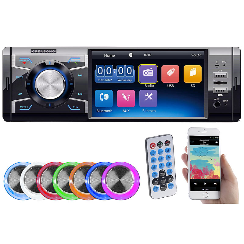 MP3-Autoradio mit TFT-Farbdisplay, Bluetooth, Freisprecher, 4x 45 Watt