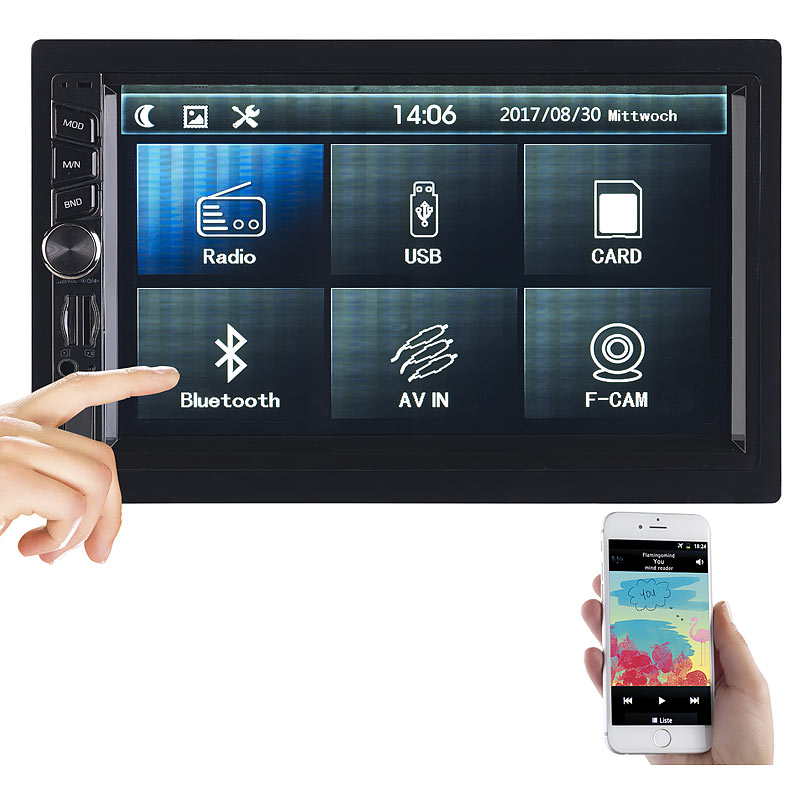 2-DIN-MP3-Autoradio mit Touchdisplay, Bluetooth, Freisprecher, 4x 45 W