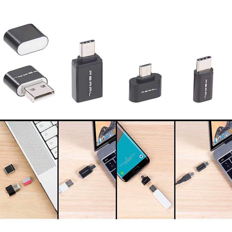 microSD-Kartenleser & USB-OTG-Adapter-Set für Micro-USB & USB Typ C