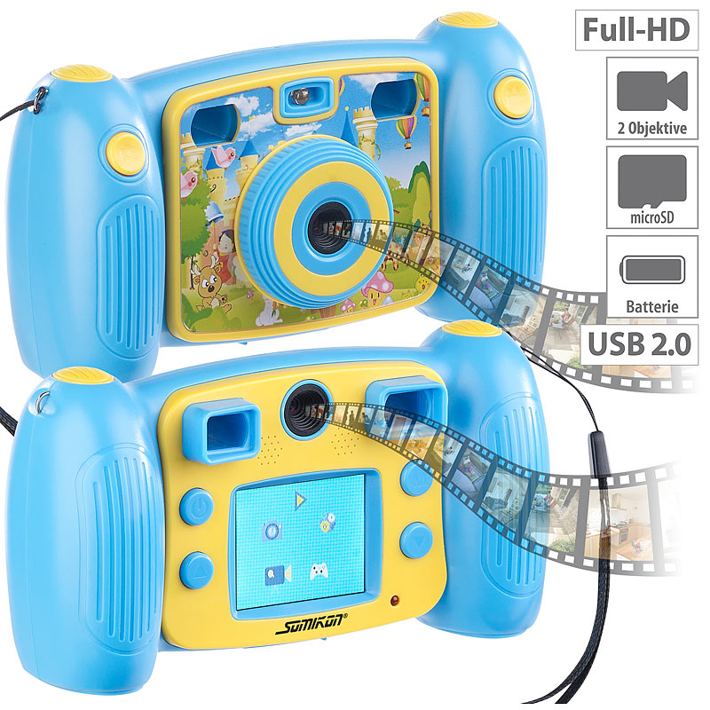 Kinder-Full-HD-Digitalkamera, 2. Objektiv für Selfies & 2 Sucher, blau