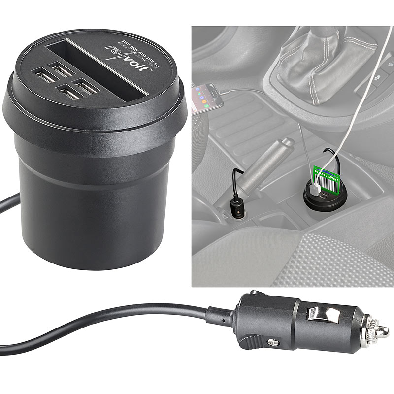 Kfz-USB-Ladegerät mit Kartenhalter, 4x USB, 3,1 A/15,5 W, für 12/24 V