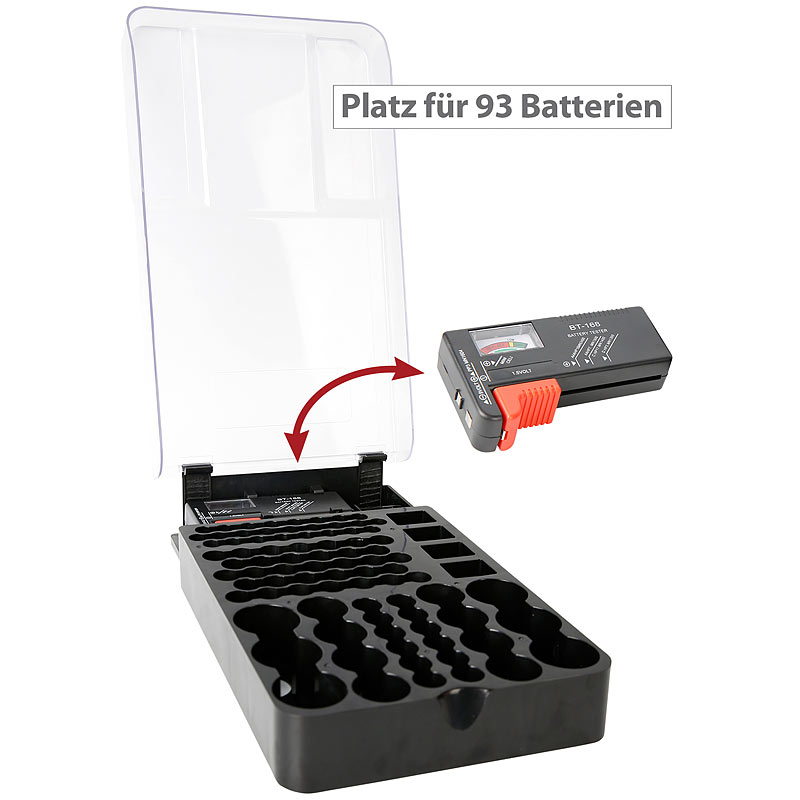 2in1-Batterie-Organizer für 93 Batterien, mit Batterie-Tester