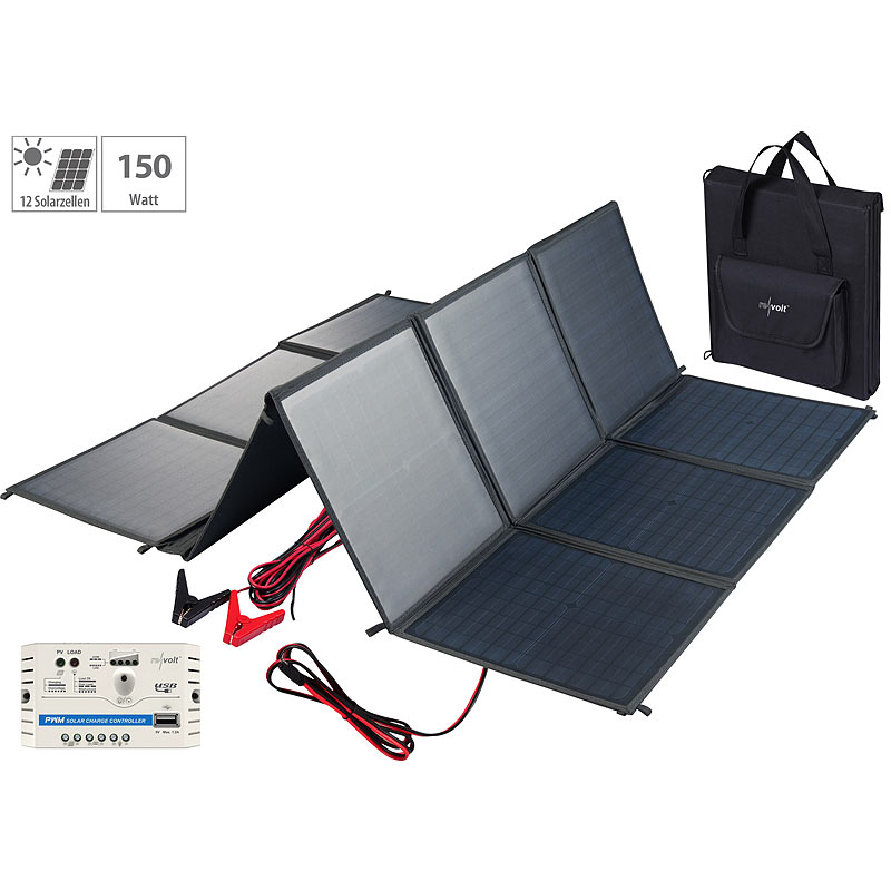 Mobiles, faltbares Solarpanel mit 12 monokristallinen Zellen, 150 Watt