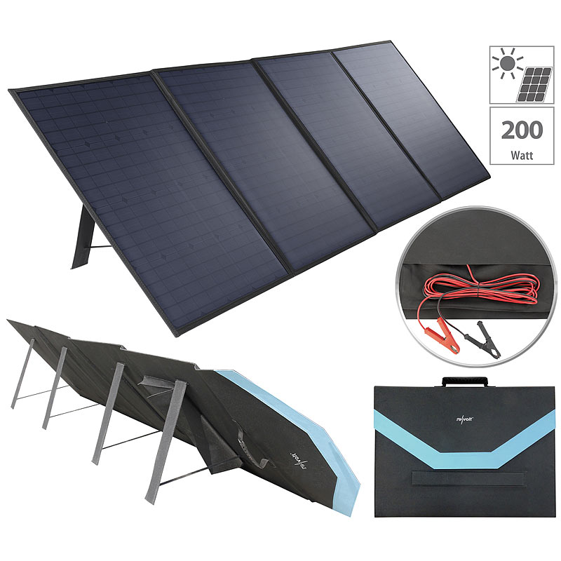 Mobiles, faltbares Solarpanel, 4 monokristalline Solarzellen, 200 Watt