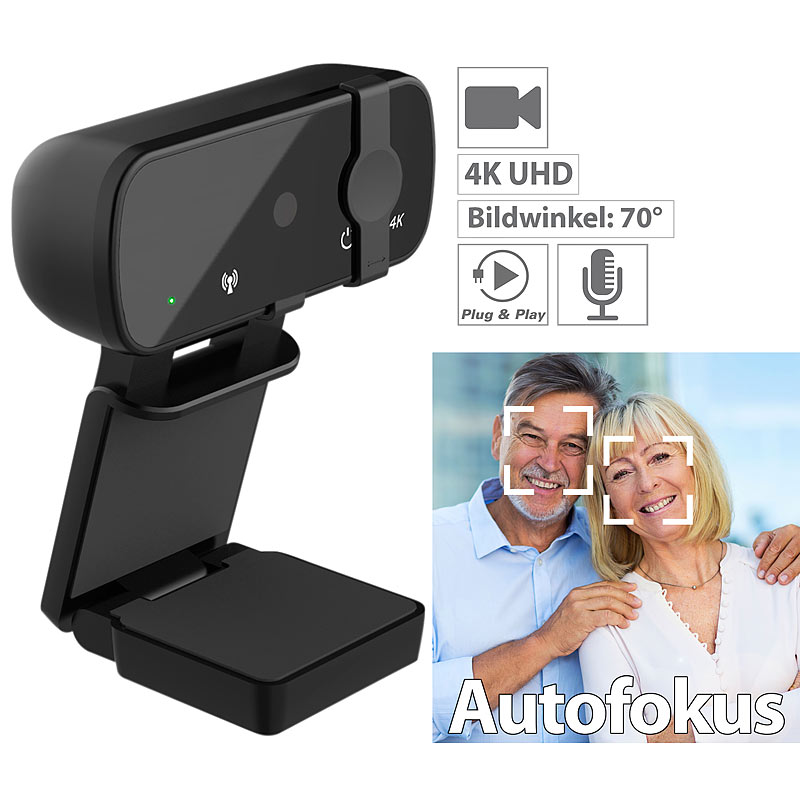4K-USB-Webcam mit Linsenabdeckung, Mikrofon und Autofokus