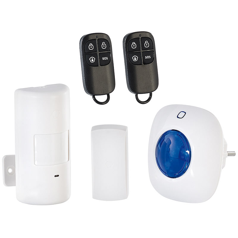 Alarmsystem mit Funkanbindung, PIR-Sensor & Tür-/Fenster-Alarm