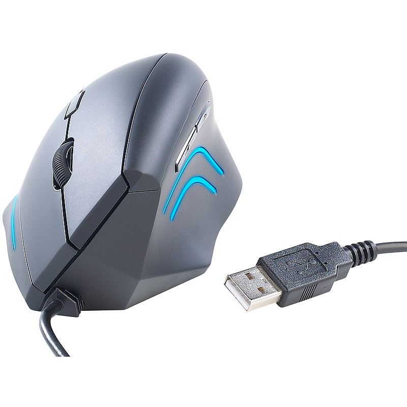 Ergonomische optische Maus, USB, 1600 dpi, 6 Tasten