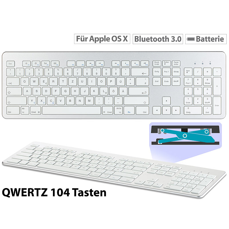 Tastatur für Apple macOS mit Bluetooth, Nummernblock & Scissor-Tasten