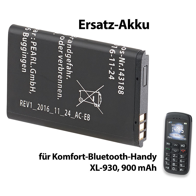 Ersatz-Akku für Komfort-Handy XL-930, 900 mAh