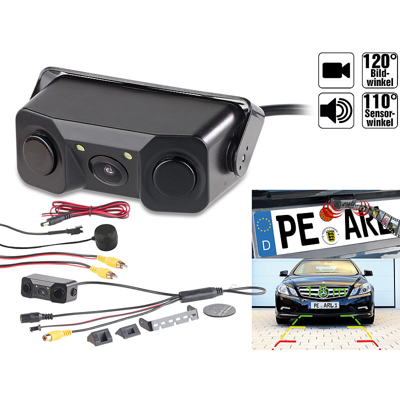 Farb-Rückfahrkamera & Einparkhilfe m. Abstandswarner, LED-Ausleuchtung