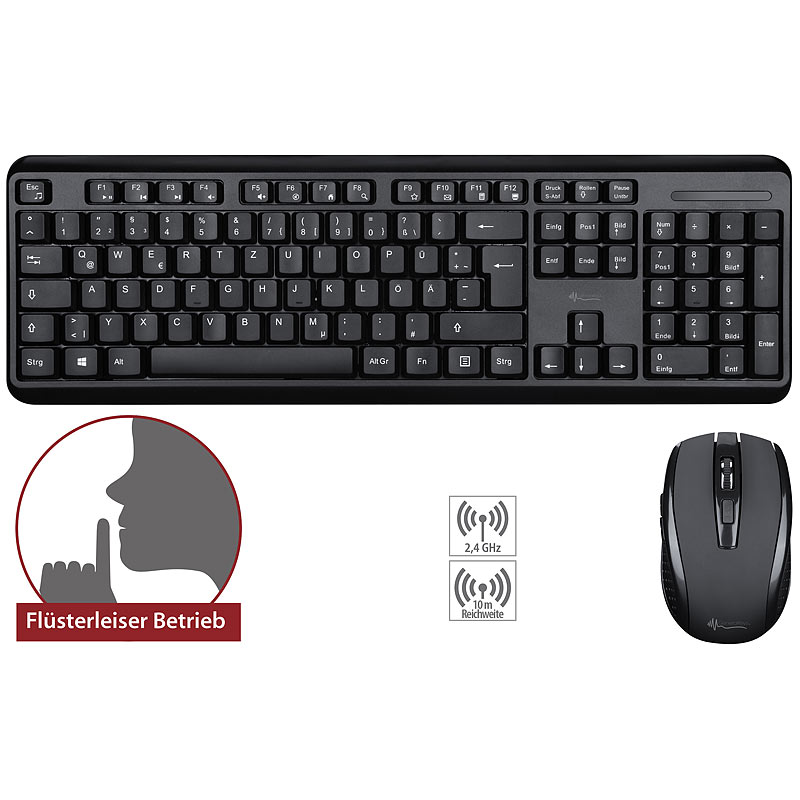 Office-Set leise Funk-Tastatur-Maus-Kombination, 2,4 GHz, 10 m, silent