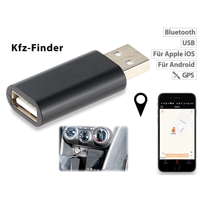 Kfz-Finder USB-Adapter mit Bluetooth zur Standort-Markierung per App