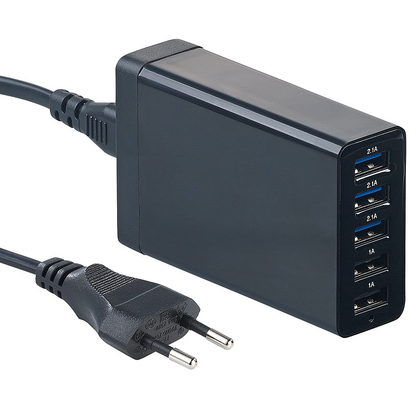 5-Port-USB-Netzteil mit dynamischer Ladestrom-Anpassung, bis 8 A, 40 W