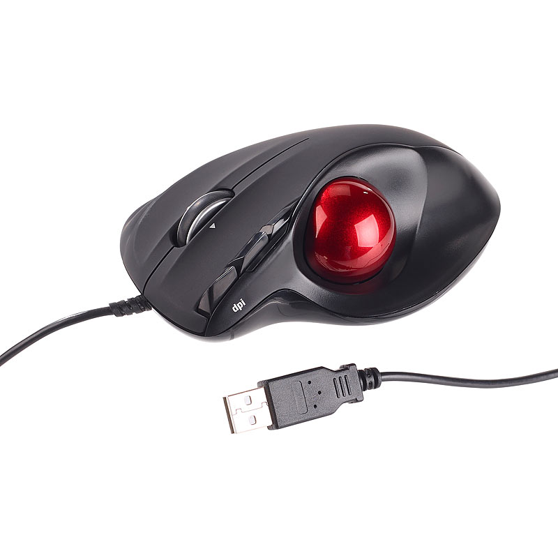 Trackball Mouse USBLaserTrackball, 5 Tasten und 4WegeScrollrad, 1.