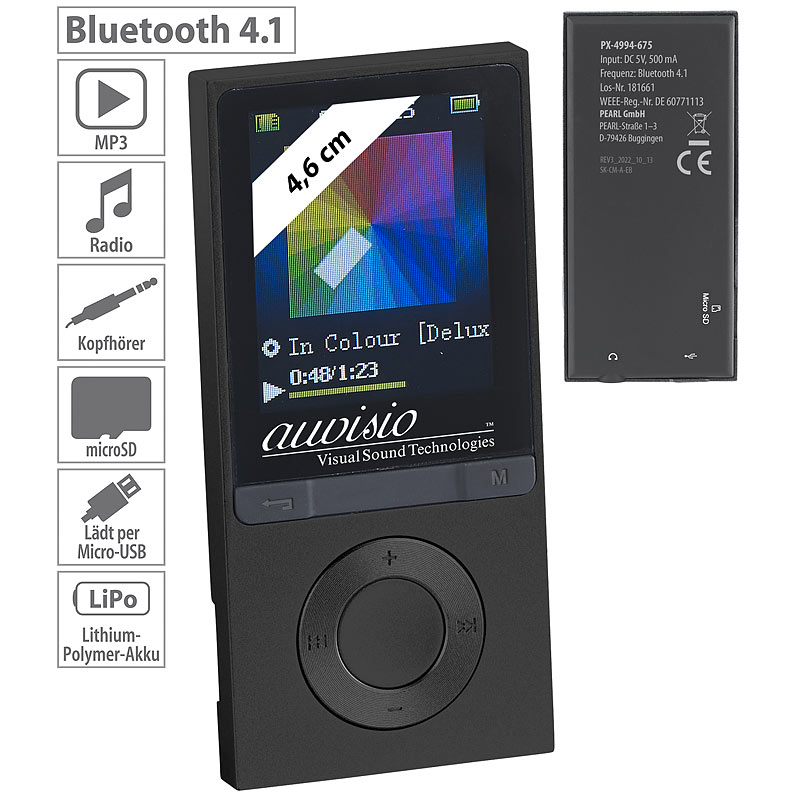 MP3-Player V3 mit UKW-Radio & E-Book-Reader, microSD, Bluetooth 2.1