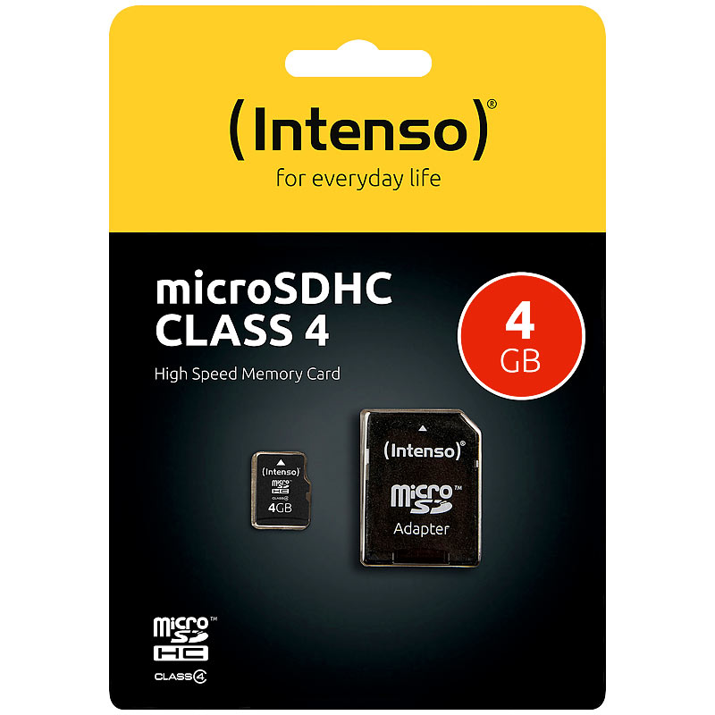 microSDHC Speicherkarte 4 GB  Class 4 inkl. SD-Adapter
