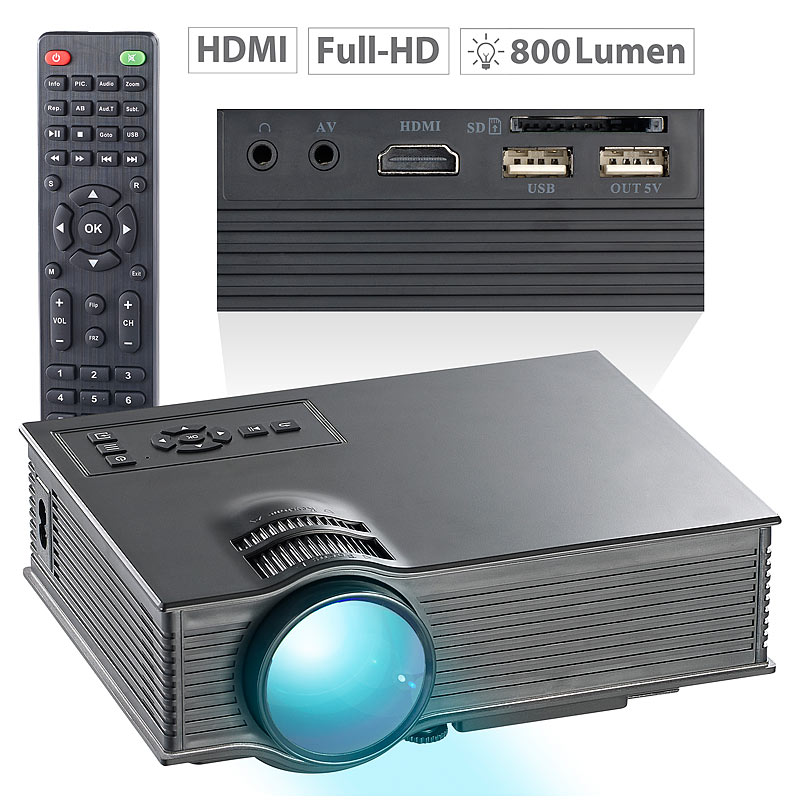 SVGA-LCD-LED-Beamer LB-8300.mp mit Mediaplayer, 800 x 480 Pixel