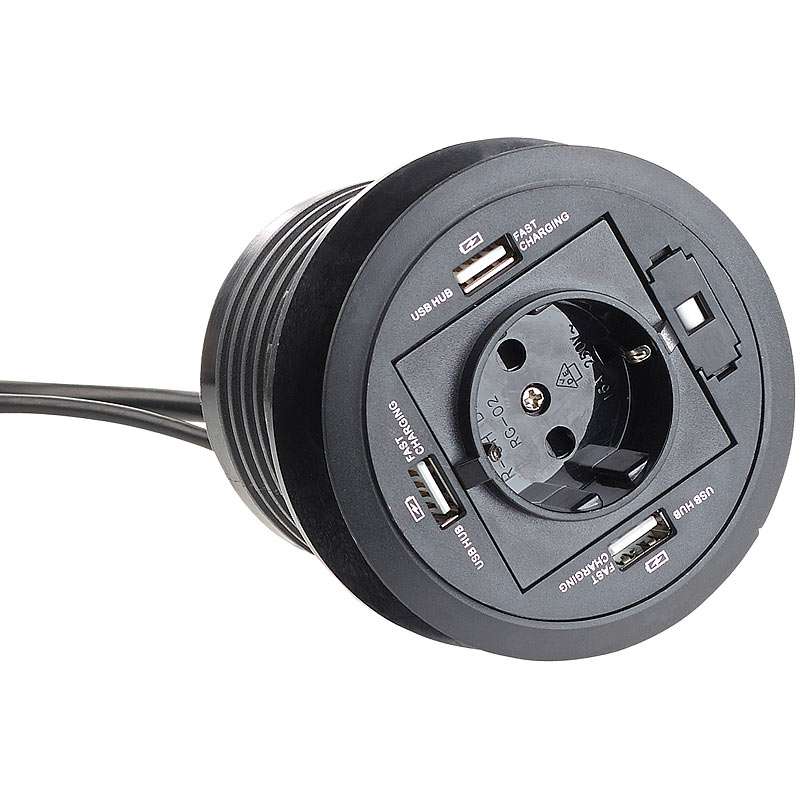 Details zu revolt Aktiver 3 fach USB 2.0 Hub für Tisch Einbau, mit Steckdose, 80 mm Details zu revolt Aktiver 3 fach USB 2.0 Hub für Tisch Einbau, mit Steckdose, 80 mm