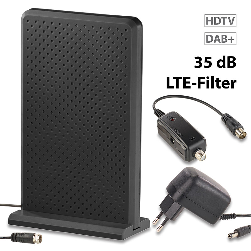 Aktive Zimmerantenne für DVB-T/T2 & DAB/DAB+, +35 dB, LTE-Filter