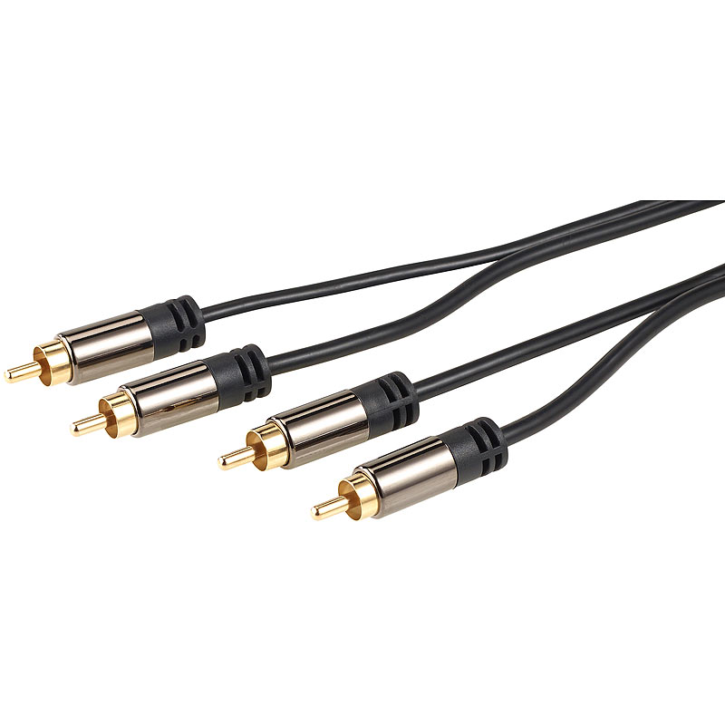 Premium-Stereo-Kabel 2 Cinch auf 2 Cinch, schwarz, 10 m, vergoldet