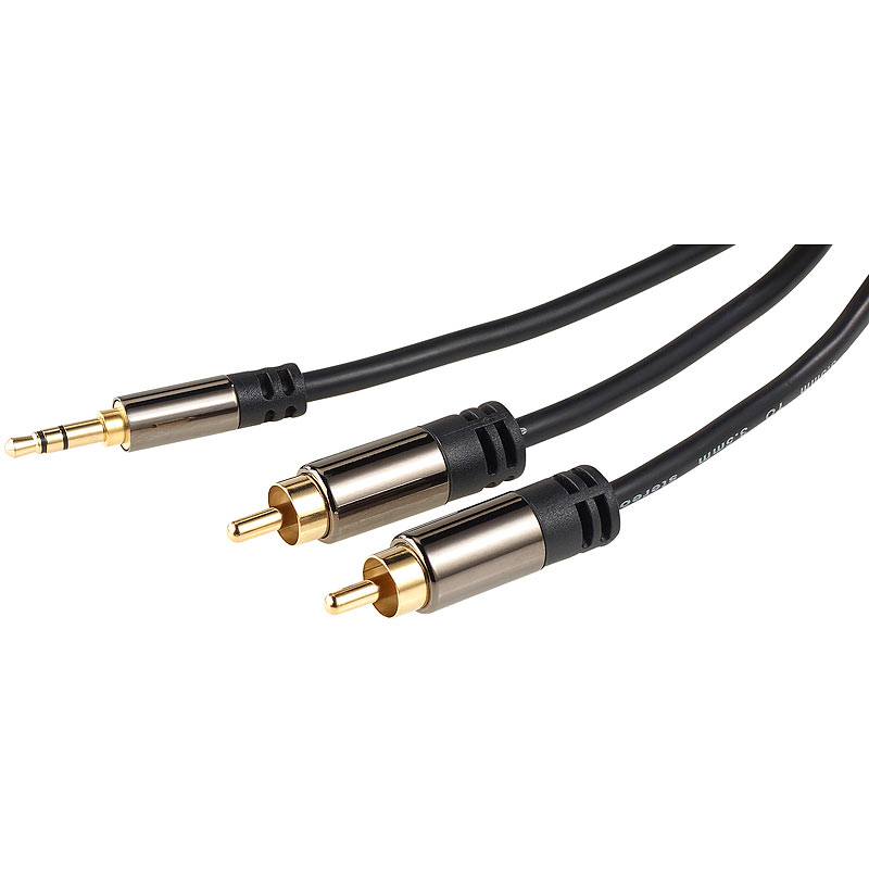 Premium-Stereo-Kabel 3,5-mm-Klinke auf 2 Cinch-Stecker, 5 m, vergoldet