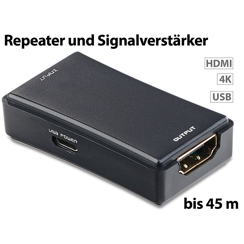HDMI-1.4-Repeater & Signalverstärker, bis 45 m, für 4K UHD, 3D & HDCP