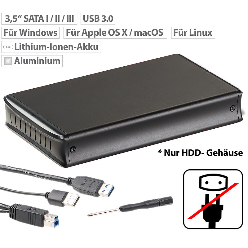 Netzteilloses USB-3.0-HDD-Gehäuse für 3,5