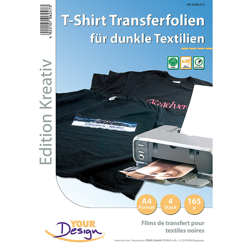 4 T-Shirt Transferfolien für bunte Textilien A4 Inkjet