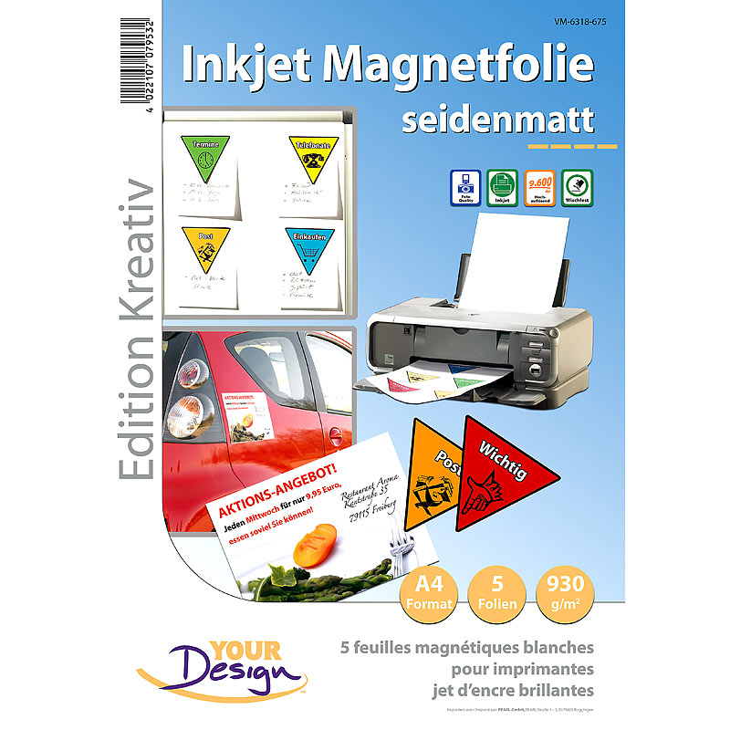 5 Inkjet-Magnetfolien A4 matt/weiß