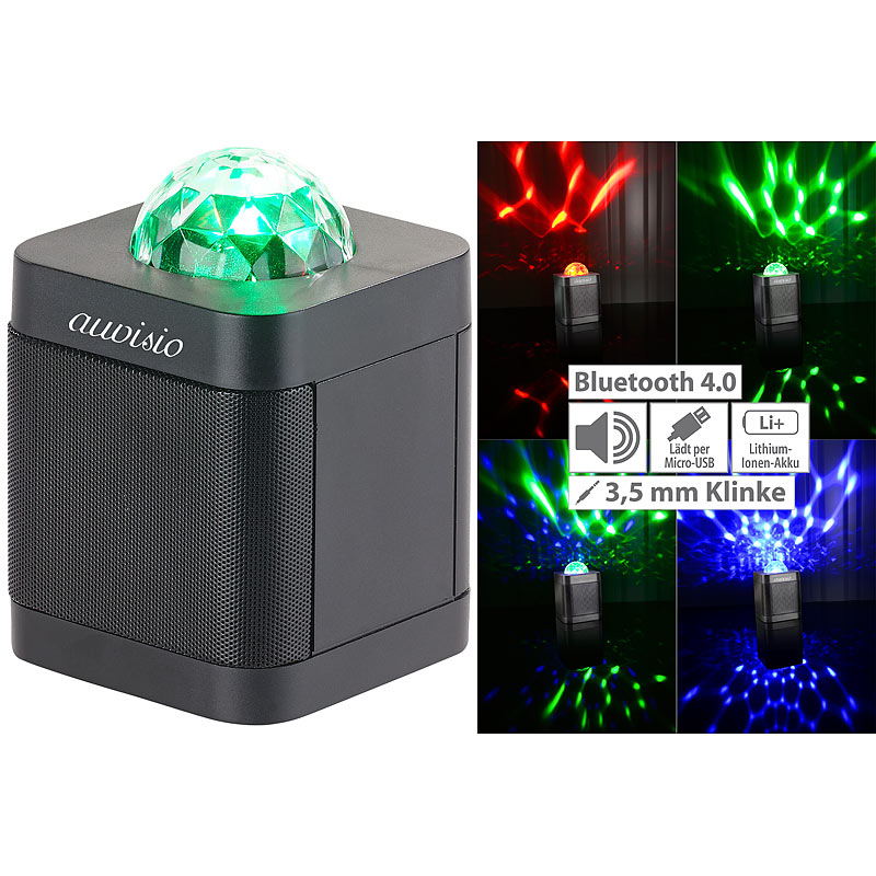 Lautsprecher mit Bluetooth 4.0 & 3-farbigem Disco-Lichteffekt, 10 Watt
