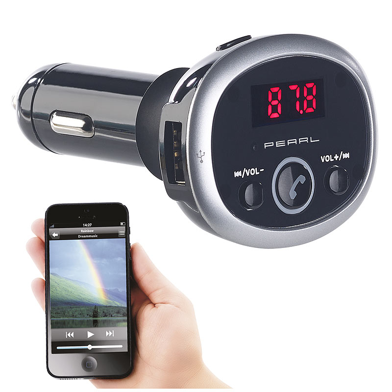 auvisio MP3FMTransmitter mit Bluetooth, Freisprecher