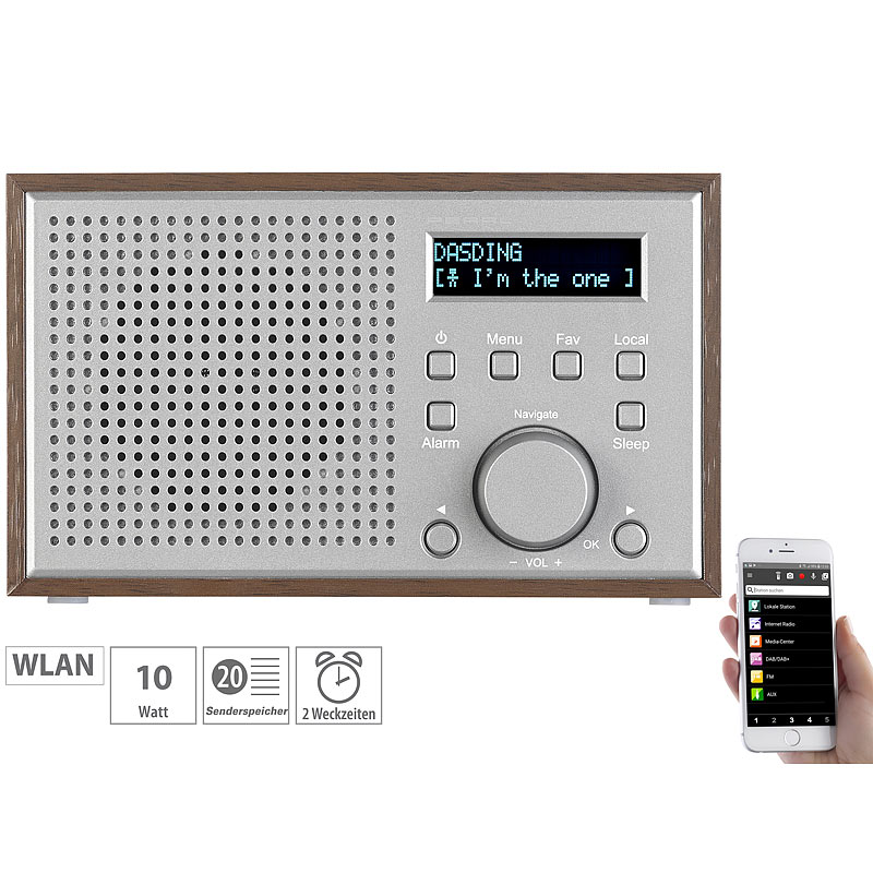 Webradio: WLAN-Internetradio mit Holzdesign-Gehäuse, 2 Weckzeiten & App ...