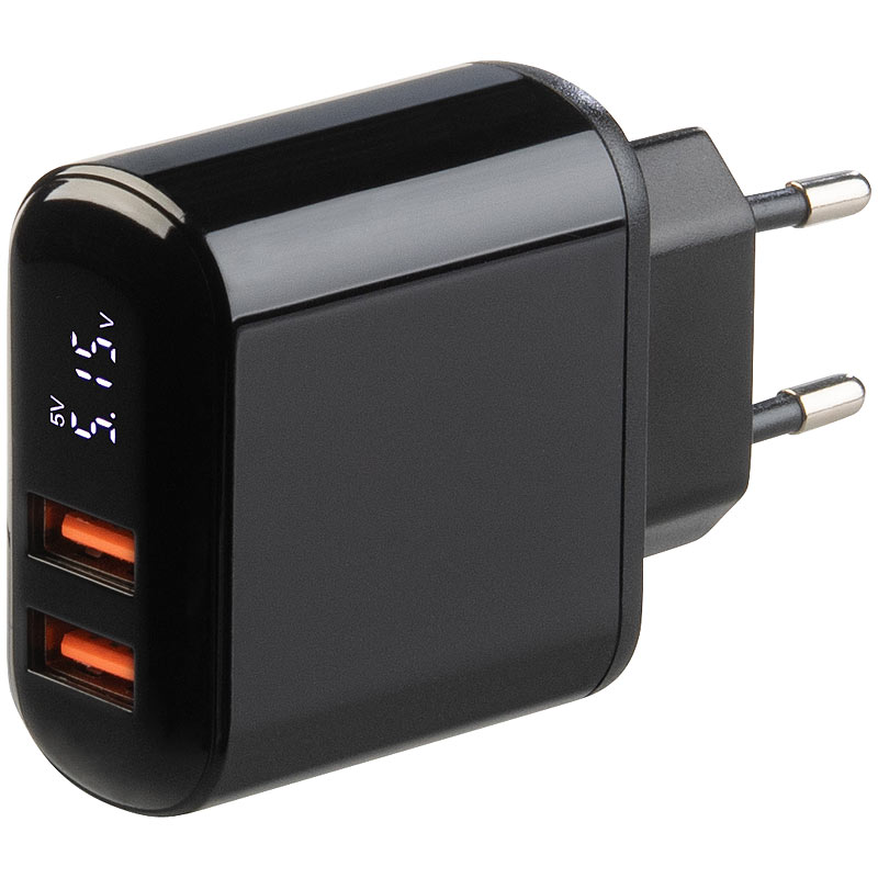 Revolt USB Adapter 2er-Set: 30W Netzteil Mit 3 Ports (USB-C & 2x USB-A) Und Display – Für IPhone, IPad, Samsung & Mehr
