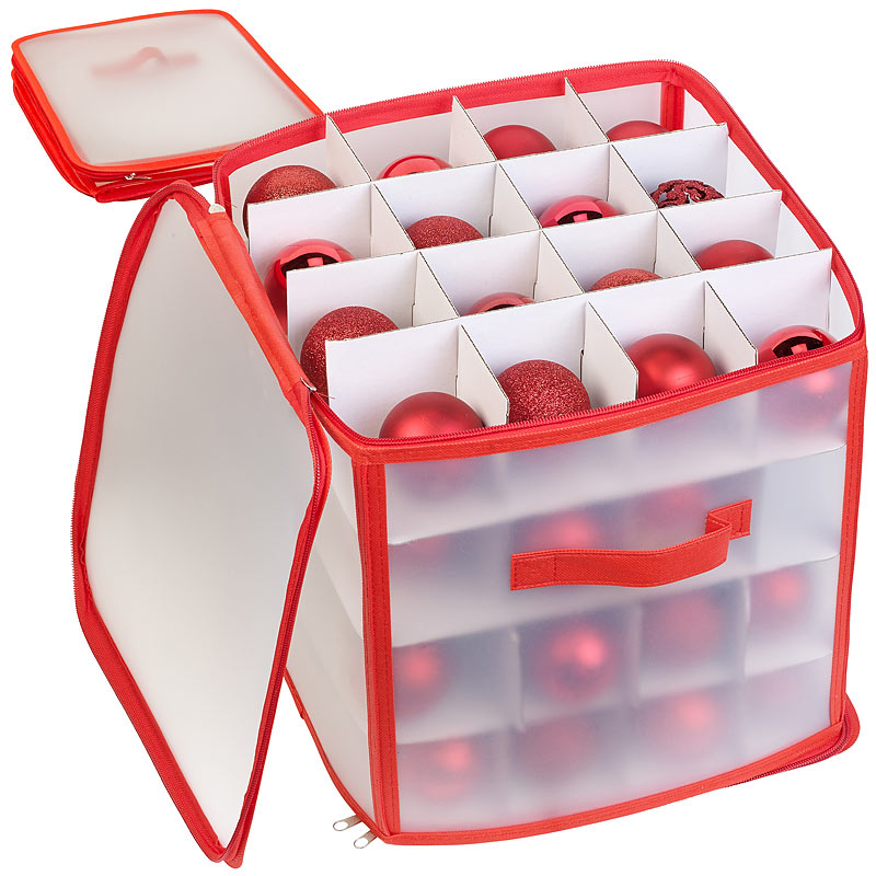 infactory Aufbewahrungsbox für 64 Christbaumkugeln bis 6 cm, Tragegriffe