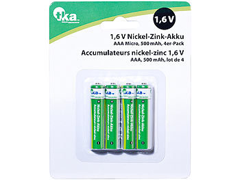 Nickel-Zink-Akku AAA Micro, 1,6 V, 500 mAh, 4er-Set Nickel-Zink-Akku AAA Micro, 1,6 V, 500 mAh, 4er-Set