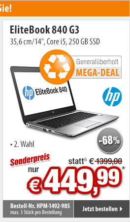 MegaDeal - -83%! HP Zbook 17 G3, Intel Core i7, 16GB, 256GB SSD + 1TB HDD, Win 10 Pro nur 599,99 statt 3499,00 EUR